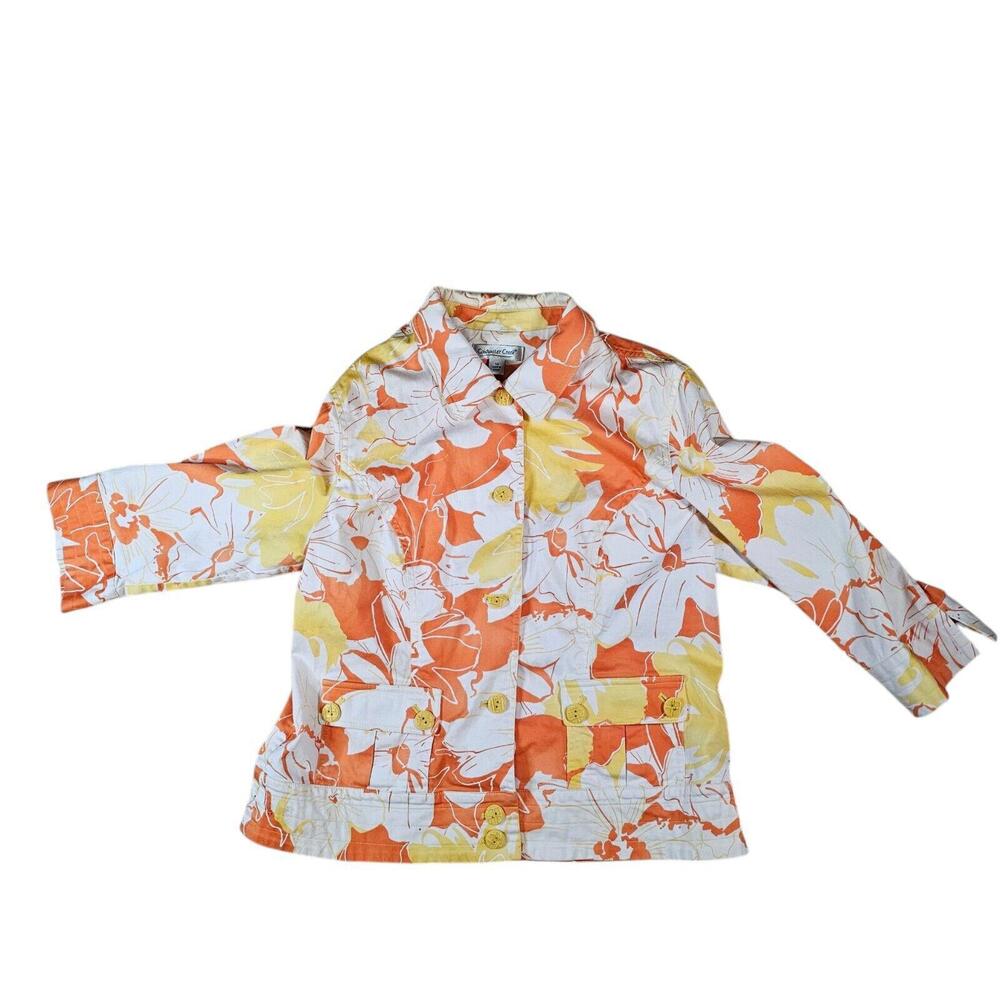 LADIES COLDWATER CREEK LIGHT BUTTON FLORAL JACKET 3/4 SLEEVE sz 14